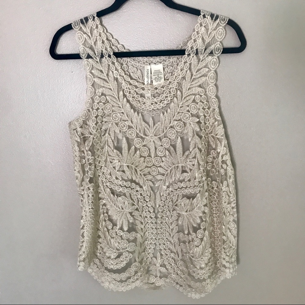 Sheer gold lace tank top